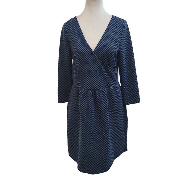 HD in Paris Size L Anthropologie Navy Blue Geometric Dot Wrap Dress 3/4 Sleeve - Picture 1 of 9